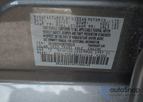 2021 Nissan Sentra Sr Xtronic Cvt из США, поврежденный, VIN 3N1AB8DVXMY288238